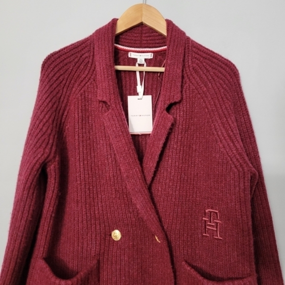 Tommy Hilfiger Maroon Preppy Peacoat Cardigan NWT - Picture 3 of 12